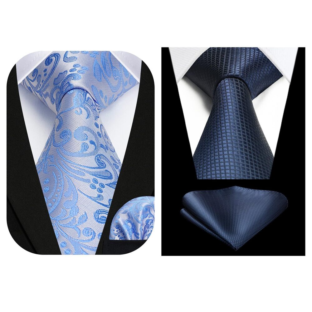 9464 Blue Ties Classic Ties Handkerchief Woven Satin Necktie Pocket Square